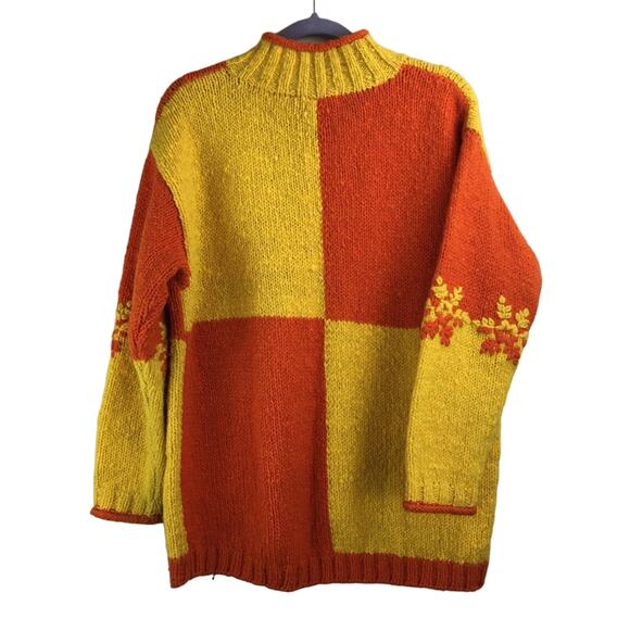 Vintage wool oversized chunky orange yellow sweater size M snowflake - Picture 3 of 5